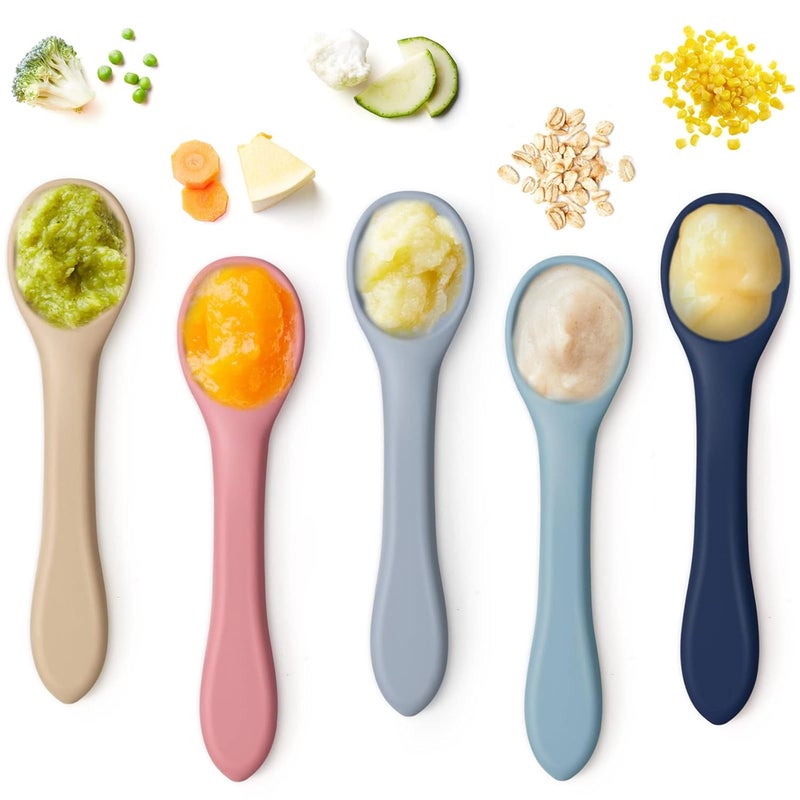 Aedida 5-Piece Silicone Baby Feeding Spoons, Infant Spoon Set Bendable Spoons for Toddlers Soft Tip Baby Training Spoon, First Stage Utensils Feeding Supplies - Image 2
